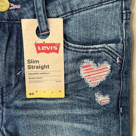 Brand New Levi’s Slim Straight Adjustable Waistband Stretch Pink Heart Jeans - Picture 4 of 13